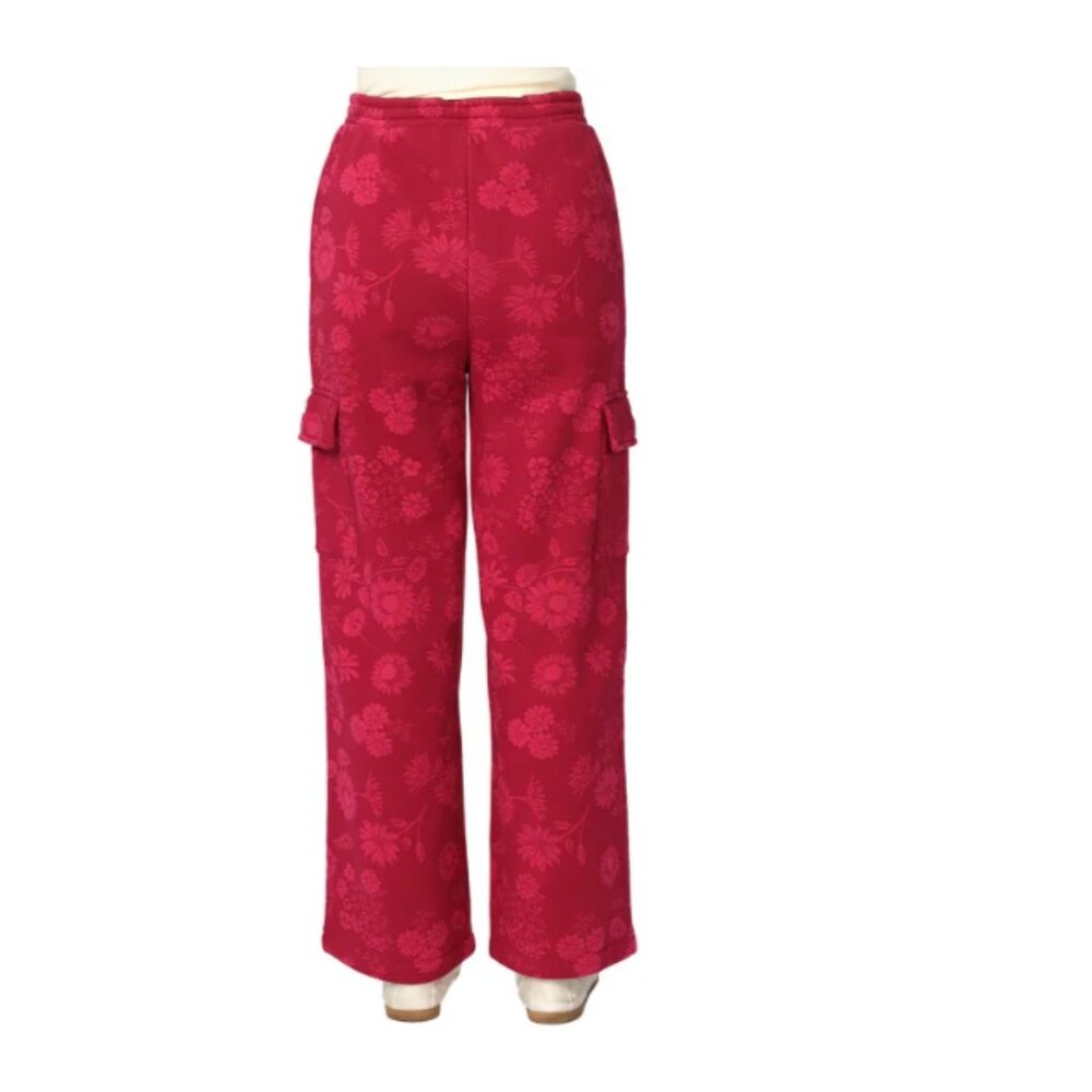 Gap Girls Sweatpants Red Floral Fleece Jogger Cargo Pockets Wide Leg L(14/16) - Picture 3 of 7